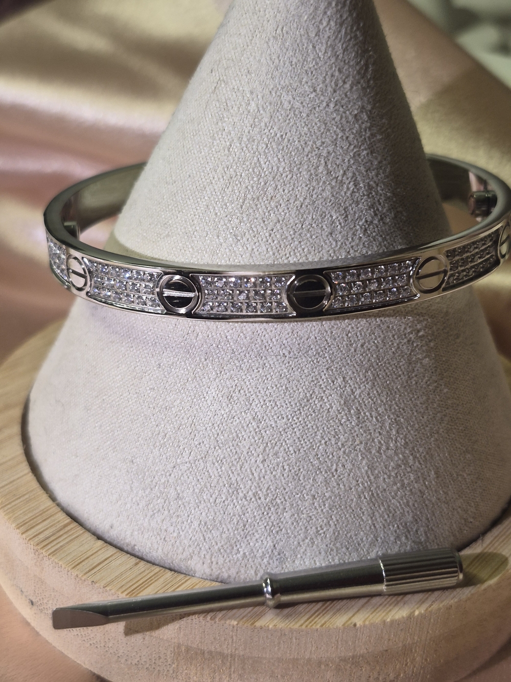 Silver Pave Screw Motif Bangle Bracelet